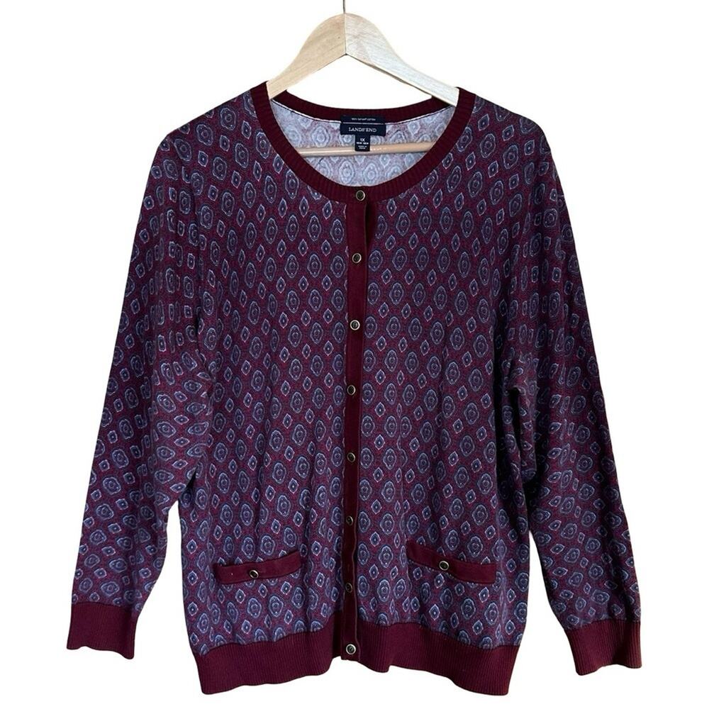Land’s End 100% Supima Cotton Long Sleeved Button Down Lightweight Cardigan 1X